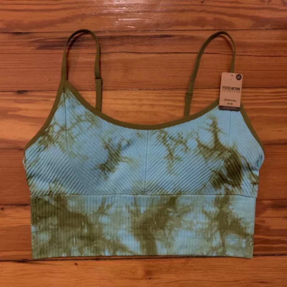 NWT Victoria’s Secret PINK Blue & Green Tye Dye Sports Bra Seamless Size Medium